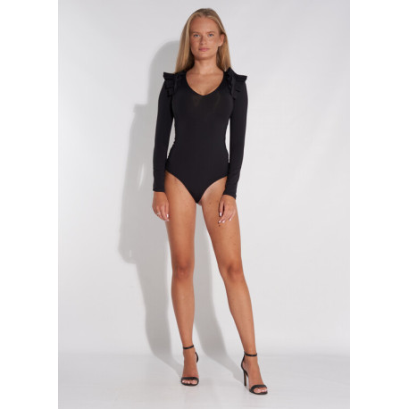 Envy vállán rakott V nyakú body (fekete)