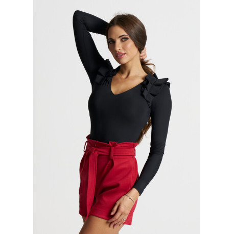 Envy vállán rakott V nyakú body (fekete)