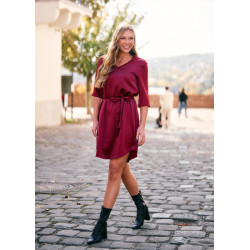 Envy V nyakú szatén ruha (bordó)