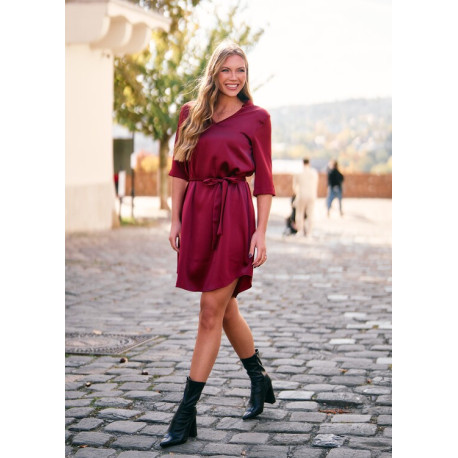 Envy V nyakú szatén ruha (bordó)