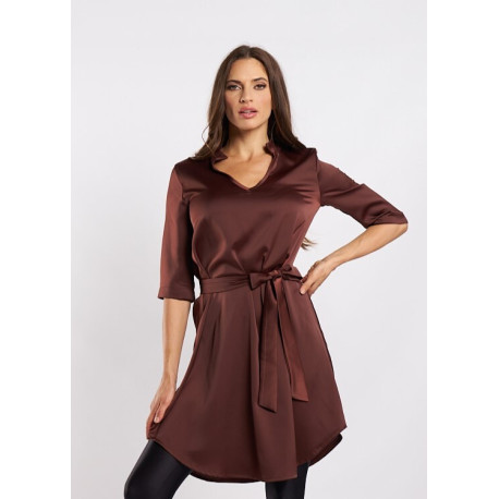 Envy V nyakú szatén ruha (barna)