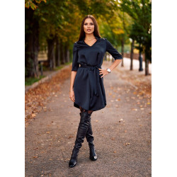 Envy V nyakú szatén ruha (fekete)