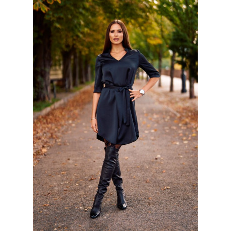 Envy V nyakú szatén ruha (fekete)