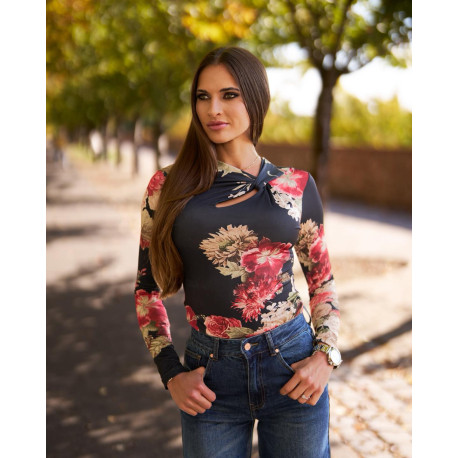 Envy csavart nyakú body (virágos)