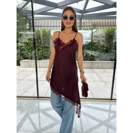 Csipkés szatén felső (bordó)