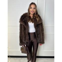 Kapucnis műszőrme kabát (csokibarna)