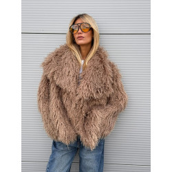 Tépett műszőrme kabát (csokibarna)