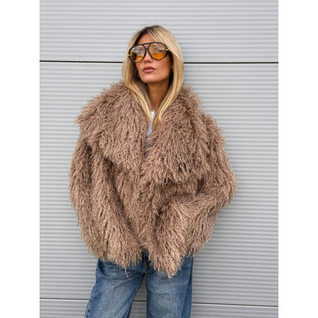 Tépett műszőrme kabát (csokibarna)