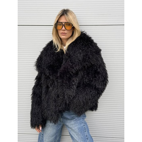 Racka műszőrme kabát (fekete)