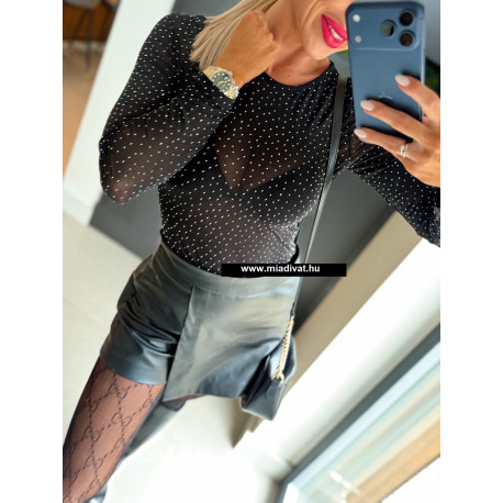 Fekete strasszos necc body