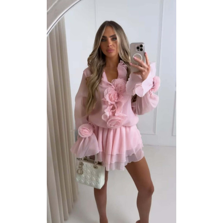 Virágos-fodros ruha (rózsaszín)