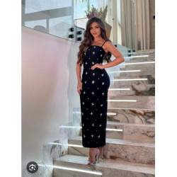 Strasszköves maxi ruha (fekete)