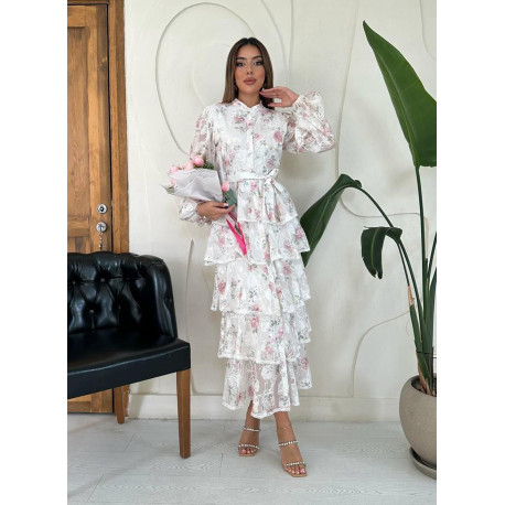 Fodros maxi ruha (fehér)