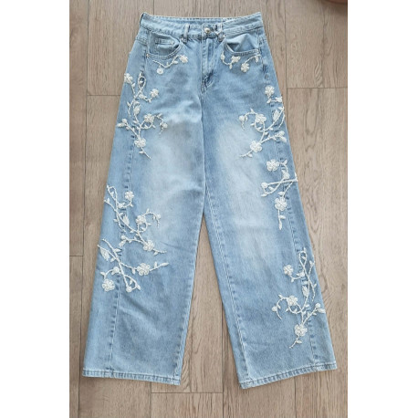 Magas derekú gyöngyös bőszárú farmer nadrág