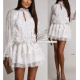 Fodros-virágos csipke ruha (fehér)