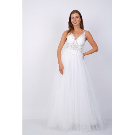 Hímzett szatén maxi ruha (törtfehér)