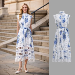 Virág mintás madeirás maxi ruha