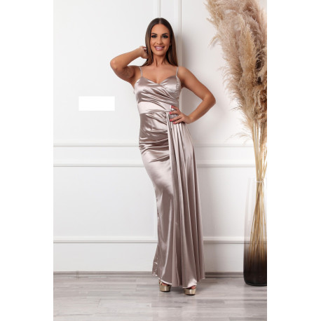 Pezsgő színű szatén maxi ruha